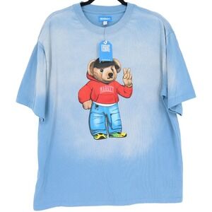 Market Fit Check Bear T-Shirt Men's Size L Light Blue Ombre Cotton Tee NWT